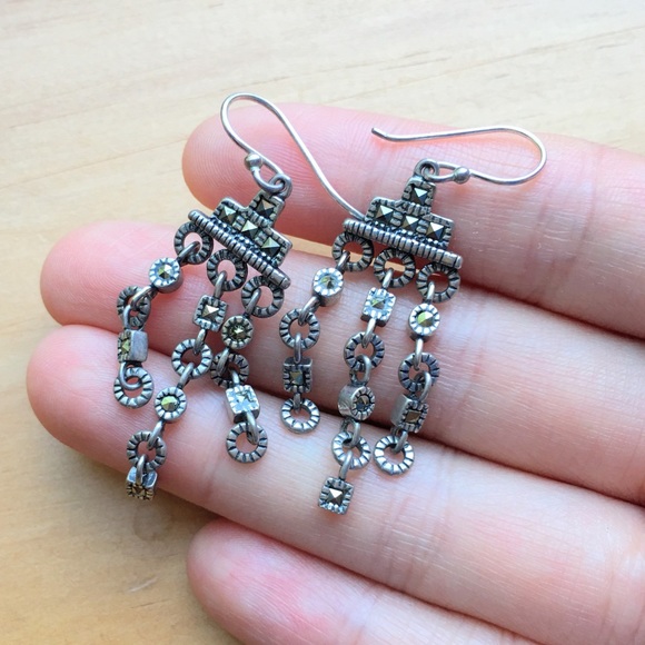 Vintage Art Deco sterling 925 marcasite earrings - Picture 8 of 11